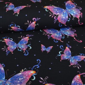 Stoffpaket Jersey Colorful Butterflies Navy -...