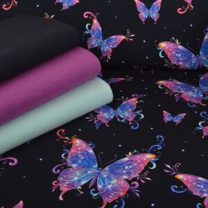 Stoffpaket Jersey Colorful Butterflies Navy - Glitzerpüppi Exklusiv Eigenproduktion