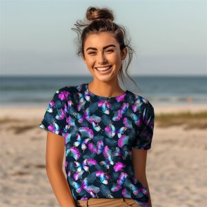 Jersey Ginkgo Butterflies Navy - Glitzerpüppi Exklusiv Eigenproduktion