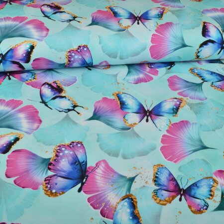 Jersey Ginkgo Butterflies Mint - Glitzerpüppi Exklusiv Eigenproduktion