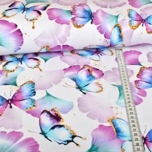 Stoffpaket Jersey Ginkgo Butterflies Weiß -...