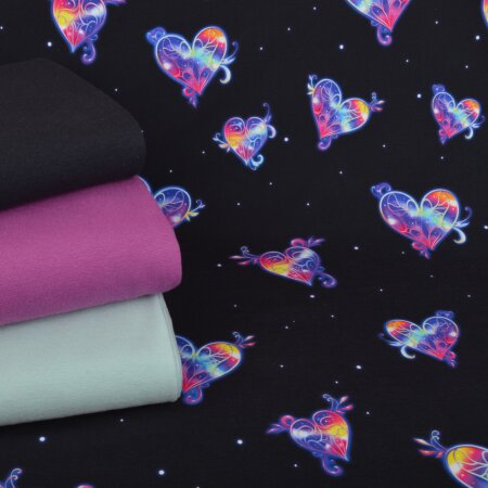 Stoffpaket Jersey Colorful Hearts Navy - Glitzerpüppi Exklusiv Eigenproduktion