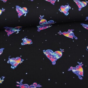 Stoffpaket Jersey Colorful Hearts Navy -...