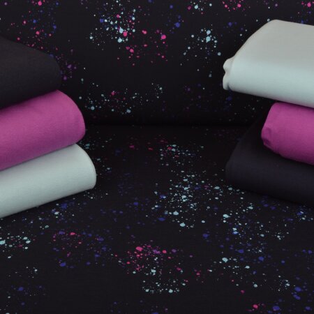 Stoffpaket Jersey Colorful Splashes Navy - Glitzerpüppi Exklusiv Eigenproduktion