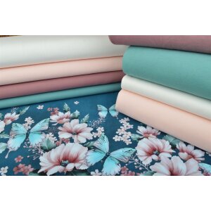 Jersey Schmetterlingswiese Jeans - Glitzerpüppi Exklusiv Eigenproduktion