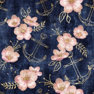 BIO Jersey Maritime Blossoms Rosé auf Jeans -...