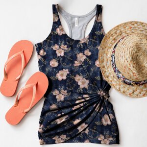 BIO Jersey Maritime Blossoms Rosé auf Jeans -...
