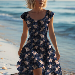 BIO Jersey Maritime Blossoms Rosé auf Jeans - Glitzerpüppi Exklusiv Eigenproduktion