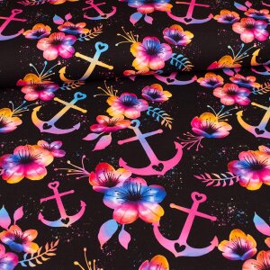 BIO Jersey Maritime Blossoms Bunt auf Schwarz -...