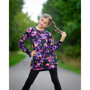 BIO Jersey Maritime Blossoms Bunt auf Schwarz - Glitzerpüppi Exklusiv Eigenproduktion