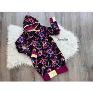 BIO Jersey Maritime Blossoms Bunt auf Schwarz - Glitzerpüppi Exklusiv Eigenproduktion