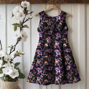 BIO Jersey Maritime Blossoms Bunt auf Schwarz - Glitzerpüppi Exklusiv Eigenproduktion