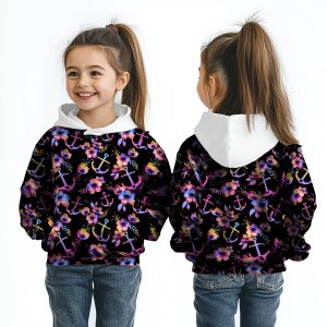 BIO Jersey Maritime Blossoms Bunt auf Schwarz - Glitzerpüppi Exklusiv Eigenproduktion