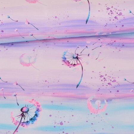 BIO Jersey Aquarell Pusteblumen Lila Mint - Glitzerpüppi Exklusiv Eigenproduktion