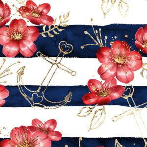 BIO Jersey Maritime Blossoms Rot Gold - Glitzerpüppi...