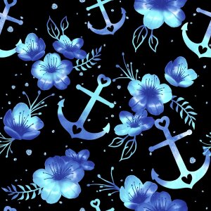 BIO Jersey Maritime Blossoms Blau auf Schwarz -...