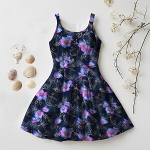 BIO Jersey Maritime Blossoms Pink Blau Gold auf Jeans - Glitzerpüppi Exklusiv Eigenproduktion