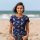 BIO Jersey Maritime Blossoms Pink Blau Gold auf Jeans - Glitzerpüppi Exklusiv Eigenproduktion