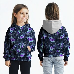 BIO Jersey Maritime Blossoms Mint Lila auf Jeans - Glitzerpüppi Exklusiv Eigenproduktion