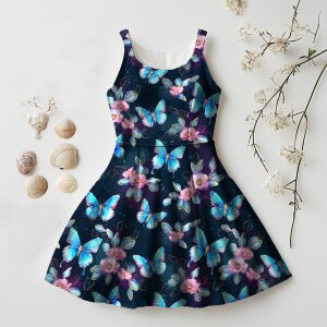 BIO Jersey Sparkly Butterflies and Flowers auf Navy - Glitzerpüppi Exklusiv Eigenproduktion