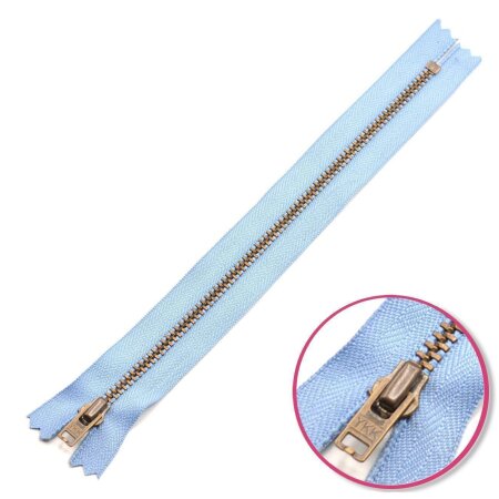 Reißverschluss Pastellblau 8cm nicht teilbar mit Zähnchen aus Metall Antik YKK (0643475-546)