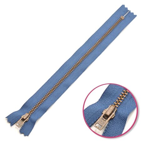 Reißverschluss Jeansblau 8cm nicht teilbar mit Zähnchen aus Metall Antik YKK (0643475-839)