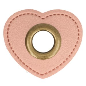 Ösen Kunstleder Patch Herz Rosa 8mm - Bronze