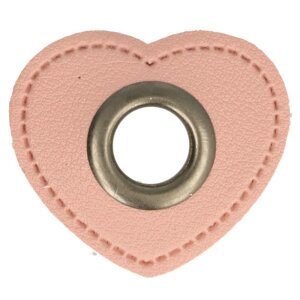 Ösen Kunstleder Patch Herz Rosa 8mm - Altsilber