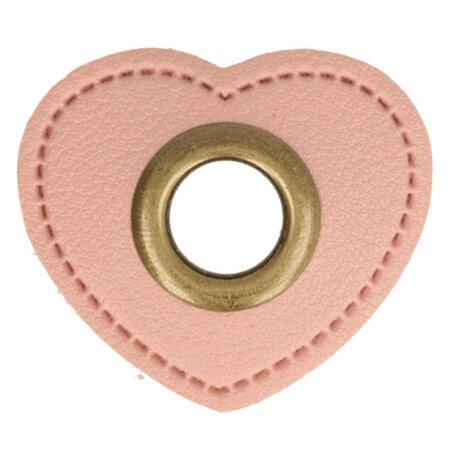 Ösen Kunstleder Patch Herz Rosa 11mm - Bronze