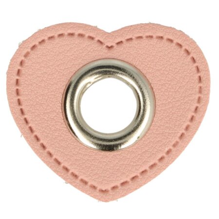 Ösen Kunstleder Patch Herz Rosa 11mm - Nickel