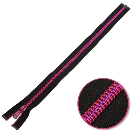 Reißverschluss Metallic Pink auf Schwarz mit Kunststoffspirale