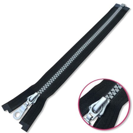 Reißverschluss Schwarz 25cm teilbar mit hellgrauen Kunststoffzähnchen YKK (4335930-580)