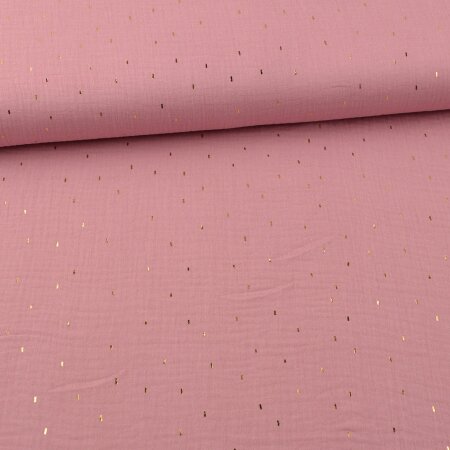 Musselin Foil Print Stripes Gold auf Rosa
