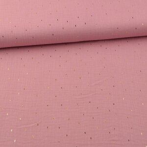 Musselin Foil Print Stripes Gold auf Rosa