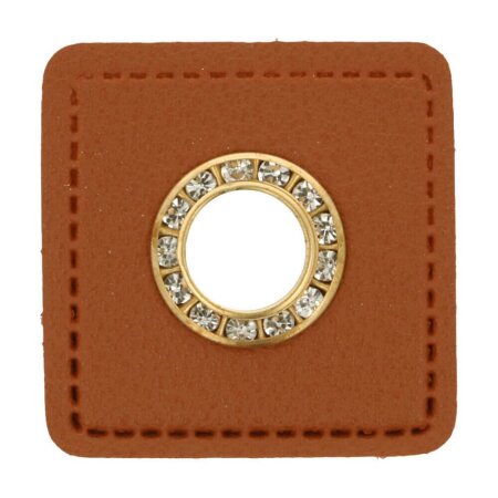 Ösen Kunstleder Patch Braun 6mm - Glitzer Gold