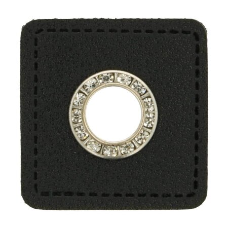 Ösen Kunstleder Patch Schwarz 6mm - Glitzer Nickel