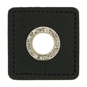 Ösen Kunstleder Patch Schwarz 6mm - Glitzer Nickel