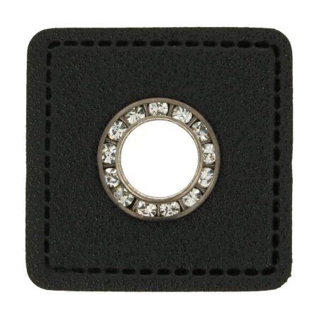 Ösen Kunstleder Patch Schwarz 9mm - Glitzer Altnickel