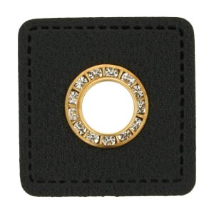 Ösen Kunstleder Patch Schwarz 9mm - Glitzer Gold