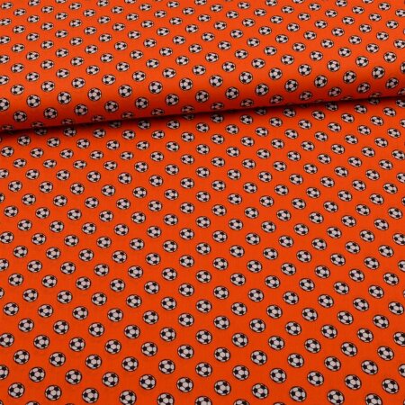 Baumwolle Webware Kleine Fußbälle auf Orange