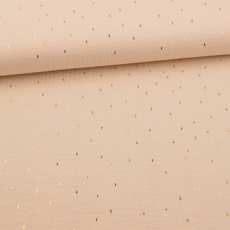Musselin - Foil Print Gold - Mini Streifen Creme